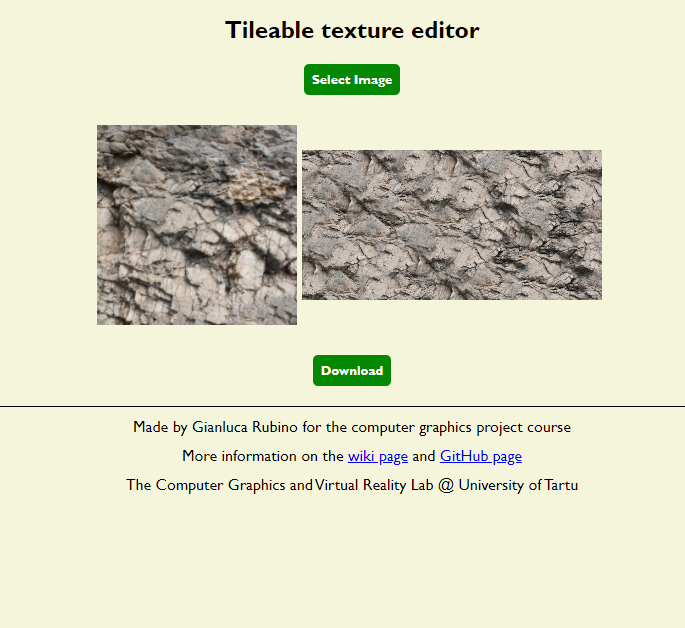 screenshot of the web page's project